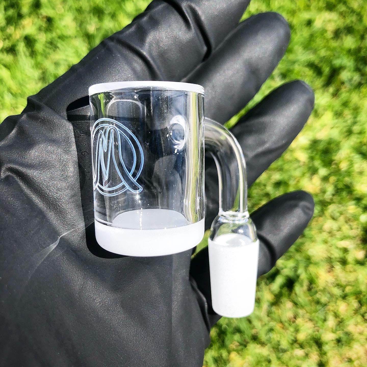 Monark 14mm male 90 degree White Bottom Flat top Banger with Bevel Lip